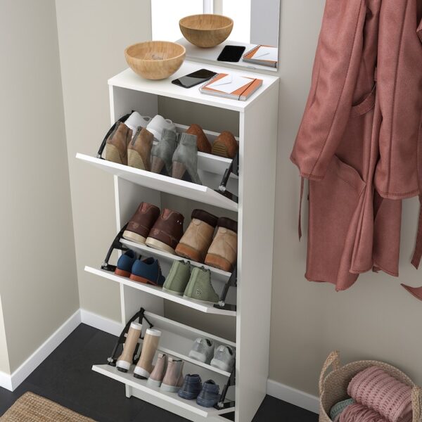 Shoe cabinet with 3 compartments, white - Image 3