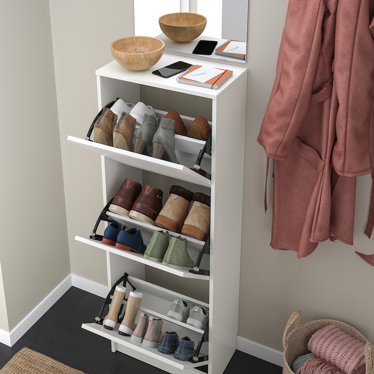 Shoe cabinet with 3 compartments, white - Image 3