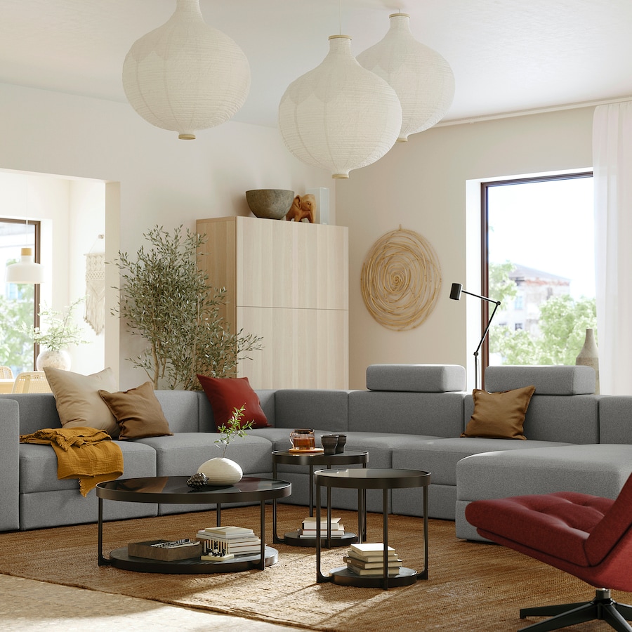 U-shaped sofa, 7-seat, with chaise longue, right with headrests/Tonerud grey - Image 2