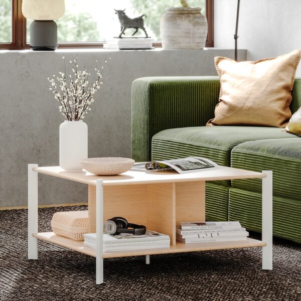 Coffee table, white/light bamboo, 80x80 cm - Image 2