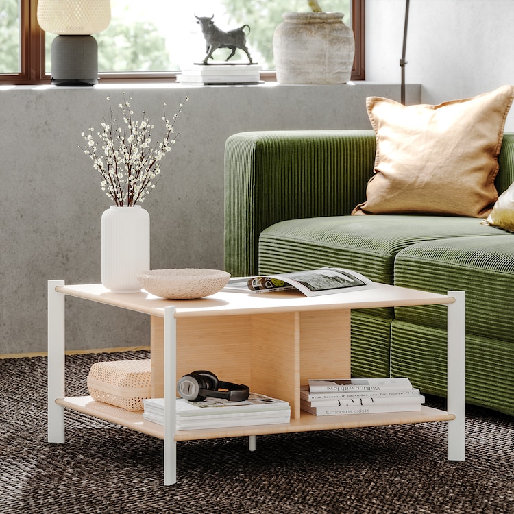 Coffee table, white/light bamboo, 80x80 cm - Image 2