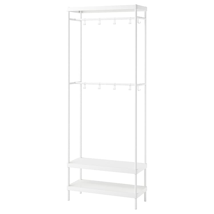 Coat rack with shoe storage unit, white