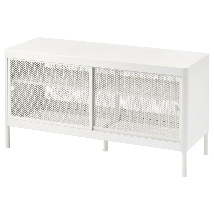 Storage bench with sliding doors, white