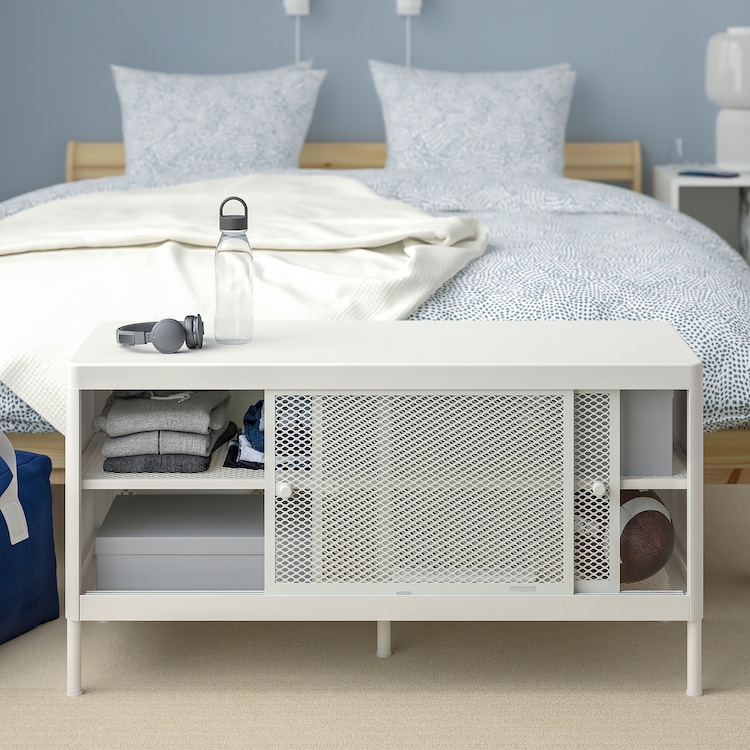 Storage bench with sliding doors, white - Image 3