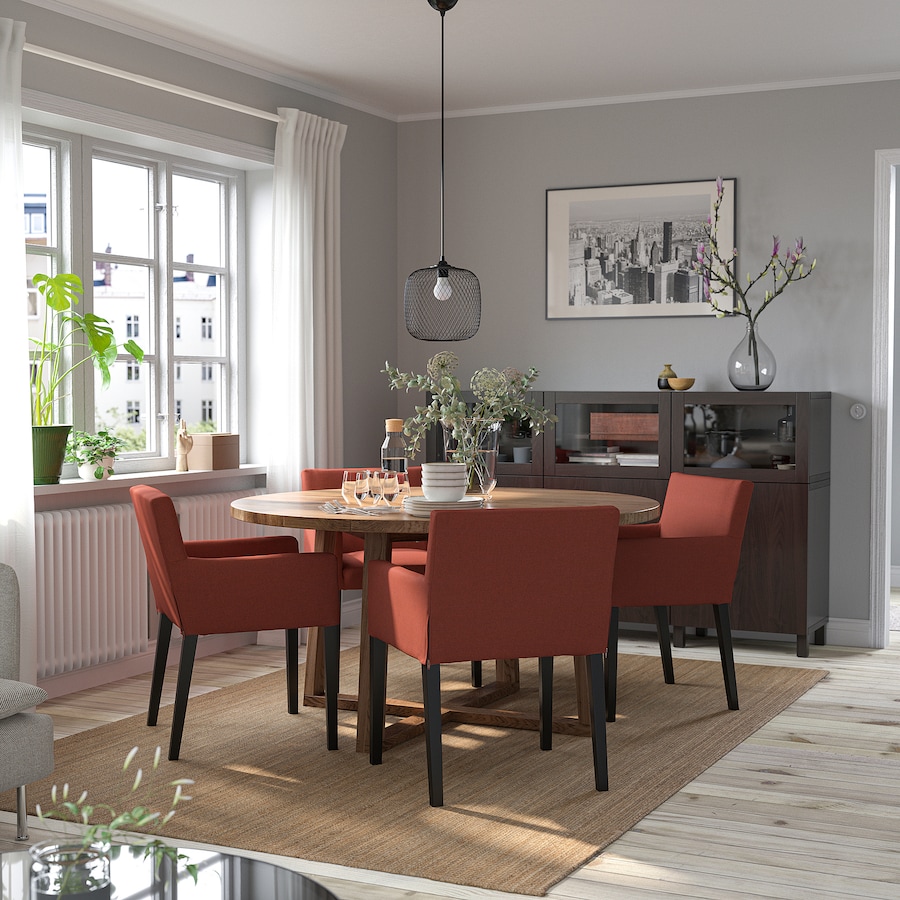Table, oak veneer brown stained, 145 cm - Image 2