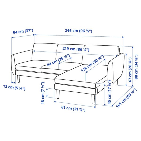 3-seat sofa with chaise longue, Djuparp dark green-blue/black - Image 4
