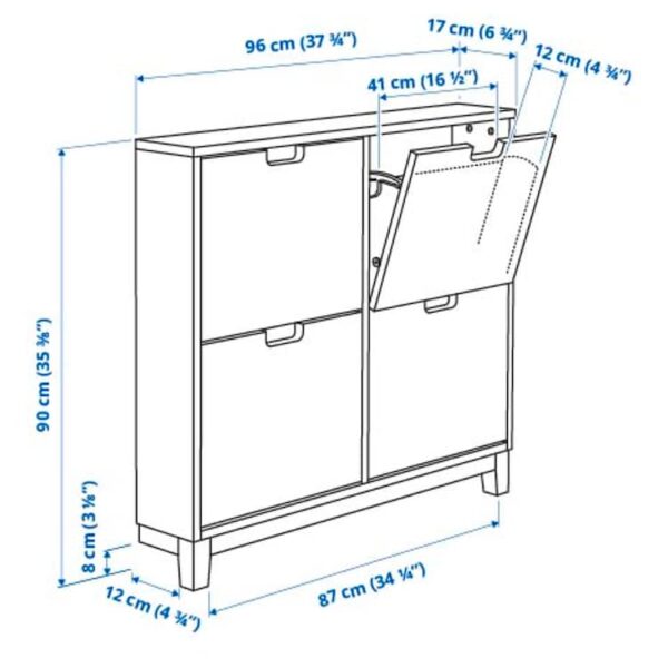 Shoe cabinet with 4 compartments, white - Image 4