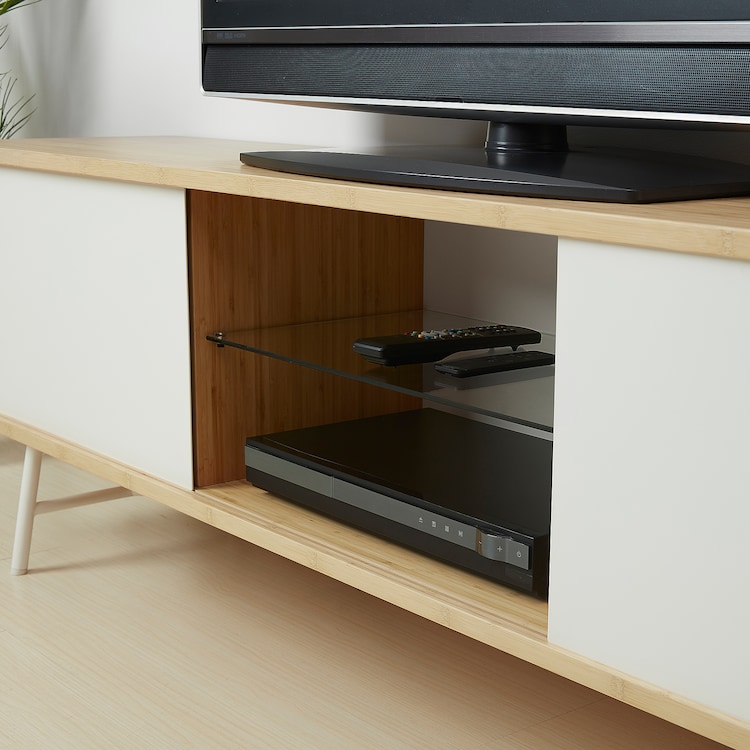 TV bench with sliding doors, bamboo - Image 3