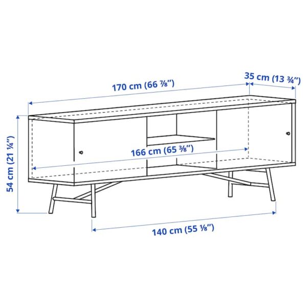 TV bench with sliding doors, bamboo - Image 4